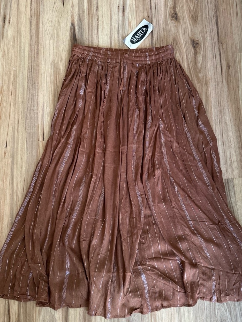 NWT Y2K DEADSTOCK Rust Brown Metallic Stripe Pleated Maxi Skirt